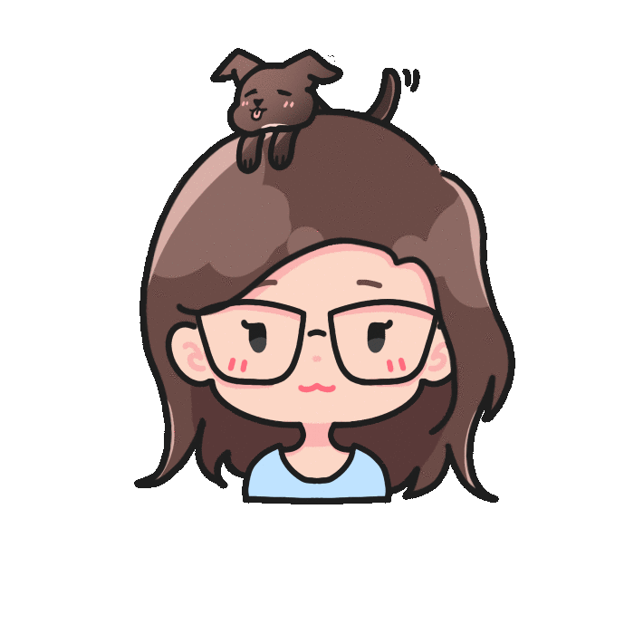 Icon of myself with my bear puppy, Coconut, on top of my head